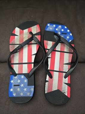 PINK Victoria's Secret Stars & Stripes Red, White & Blue Flip Flops